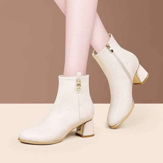 Women's Sequin Ankle Boots – Pointed Toe Chunky Heel Side-Zip Fashion Boots