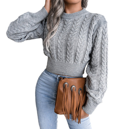 Women’s Autumn Knit Sweater Crop Top – Stylish Cropped Pullover Jumper