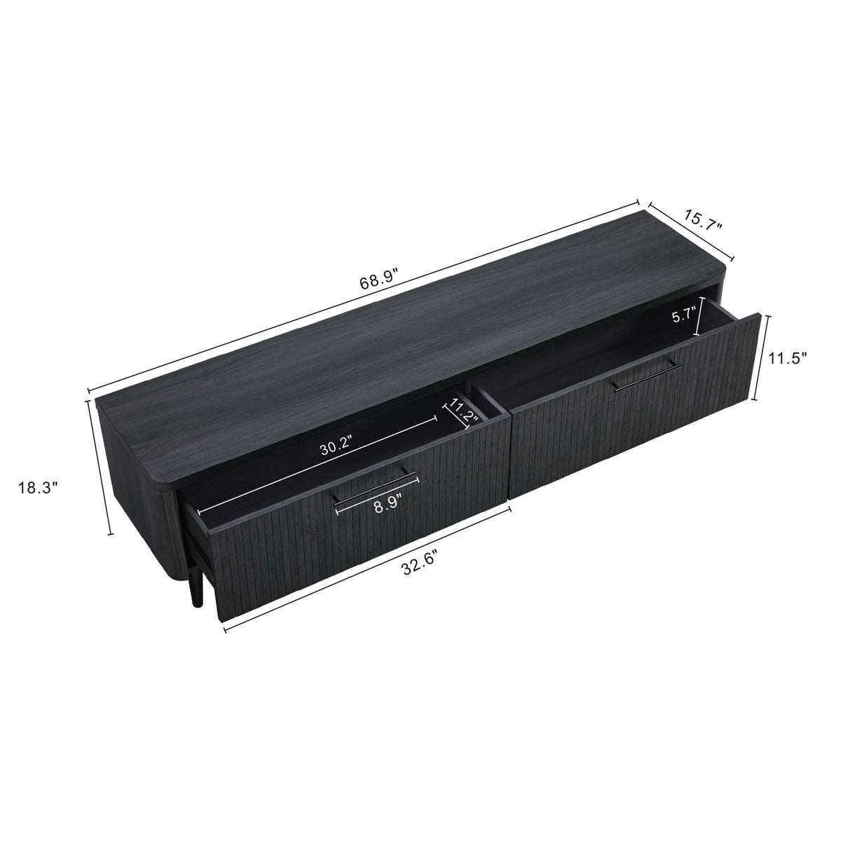 Tempo 69" Fluted TV Stand with 2 Drawers - Multiple Color Options