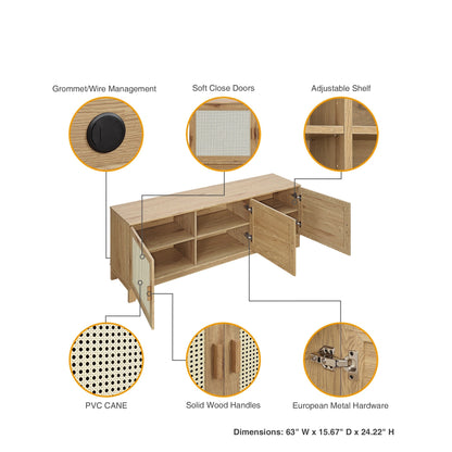 Drift 63" Faux Cane Storage TV Stand - Multiple Color Options
