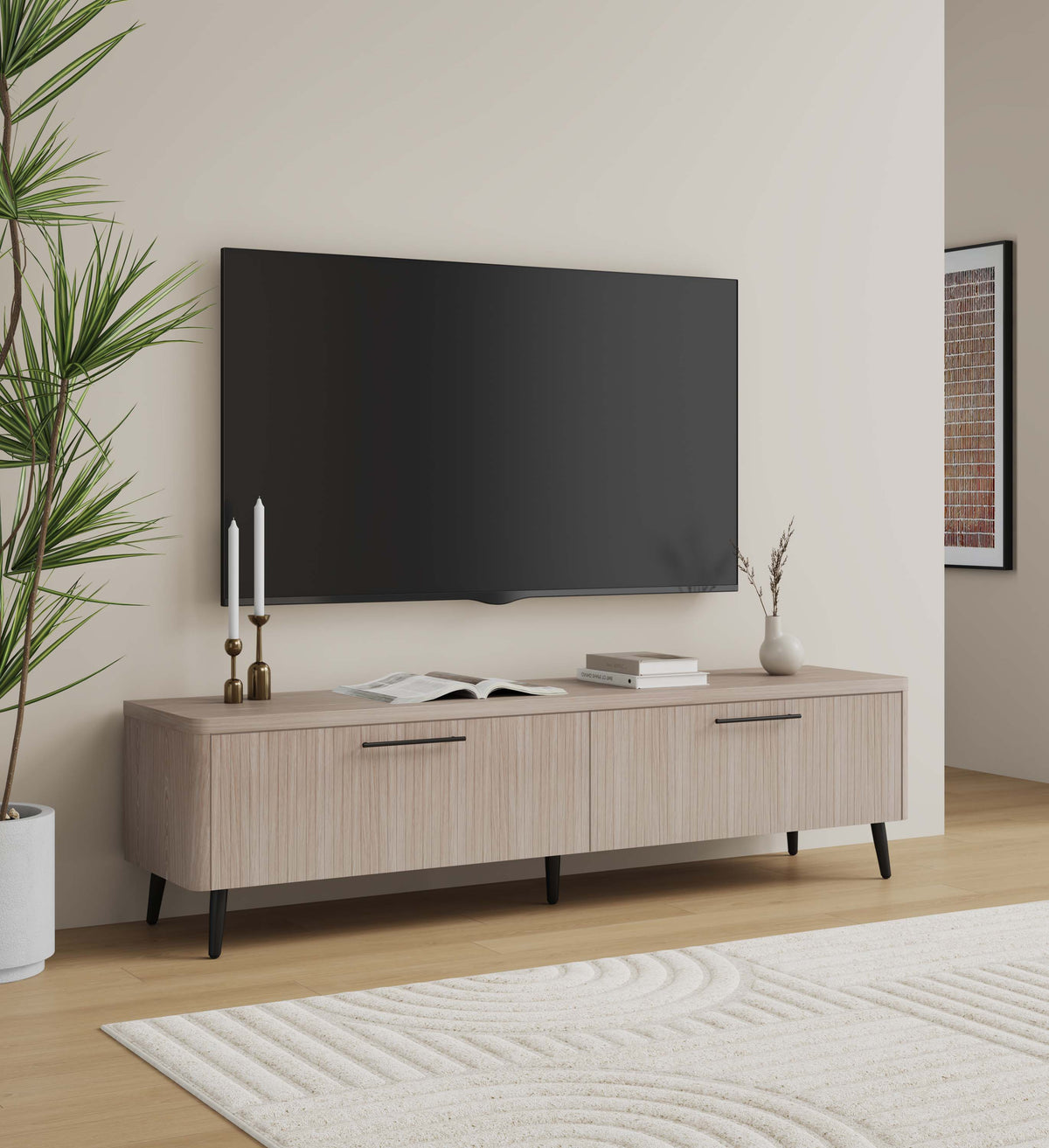 Tempo 69" Fluted TV Stand with 2 Drawers - Multiple Color Options