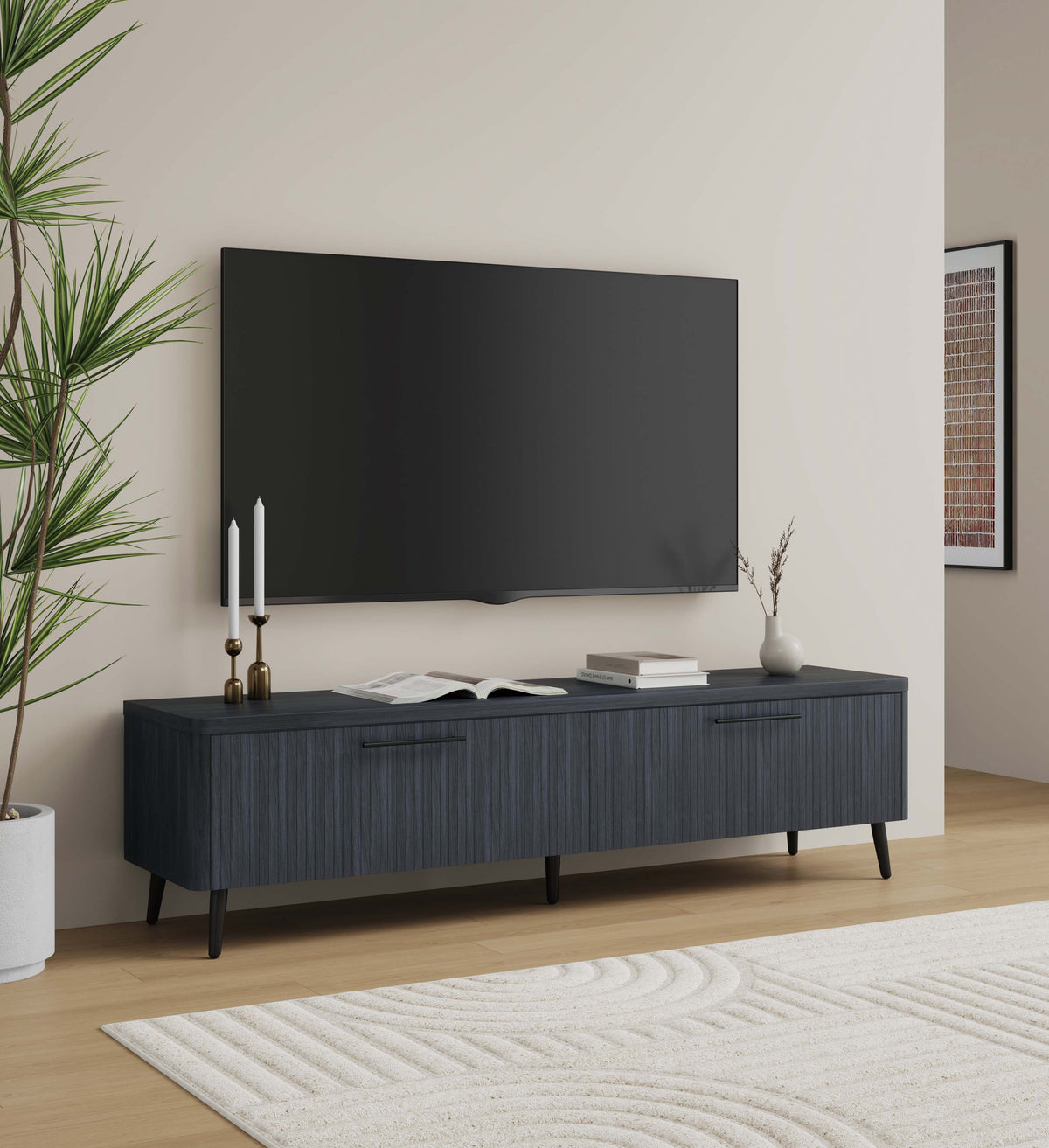 Tempo 69" Fluted TV Stand with 2 Drawers - Multiple Color Options