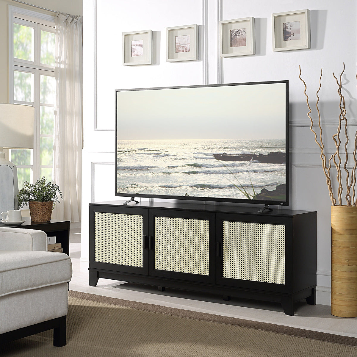 Drift 63" Faux Cane Storage TV Stand - Multiple Color Options