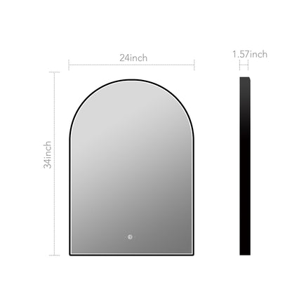 24" x 34" Arched LED Bathroom Mirror, Front-Lit Black Frame, Motion Sensor, Anti-Fog