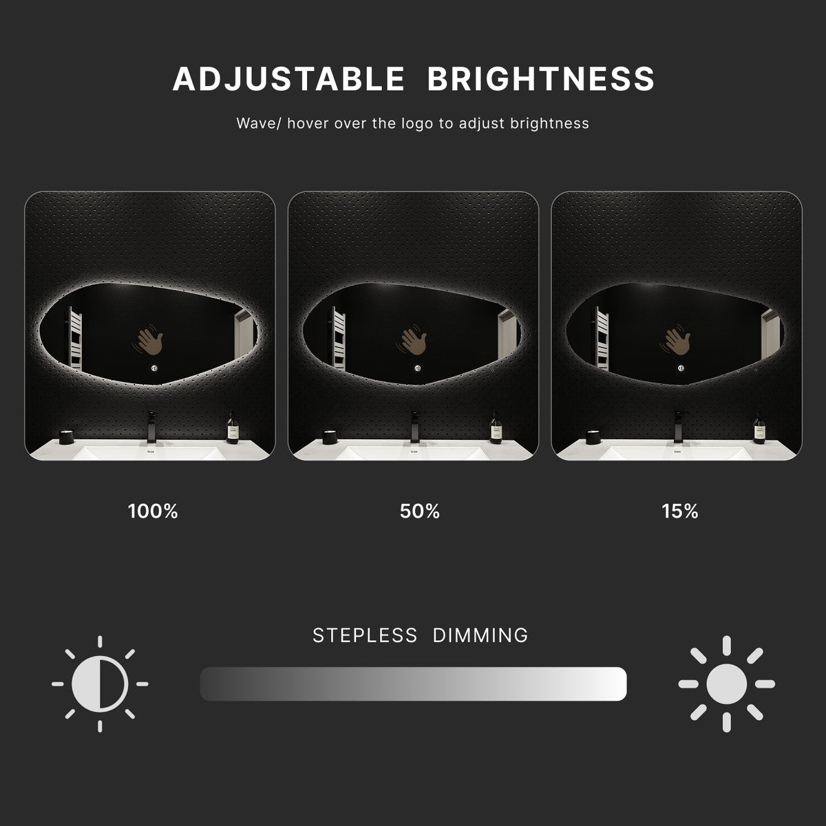 42" Glide Backlit LED Bathroom Mirror, Tempered Glass, Copper-Free HD Silver Mirror, Anti-Fog
