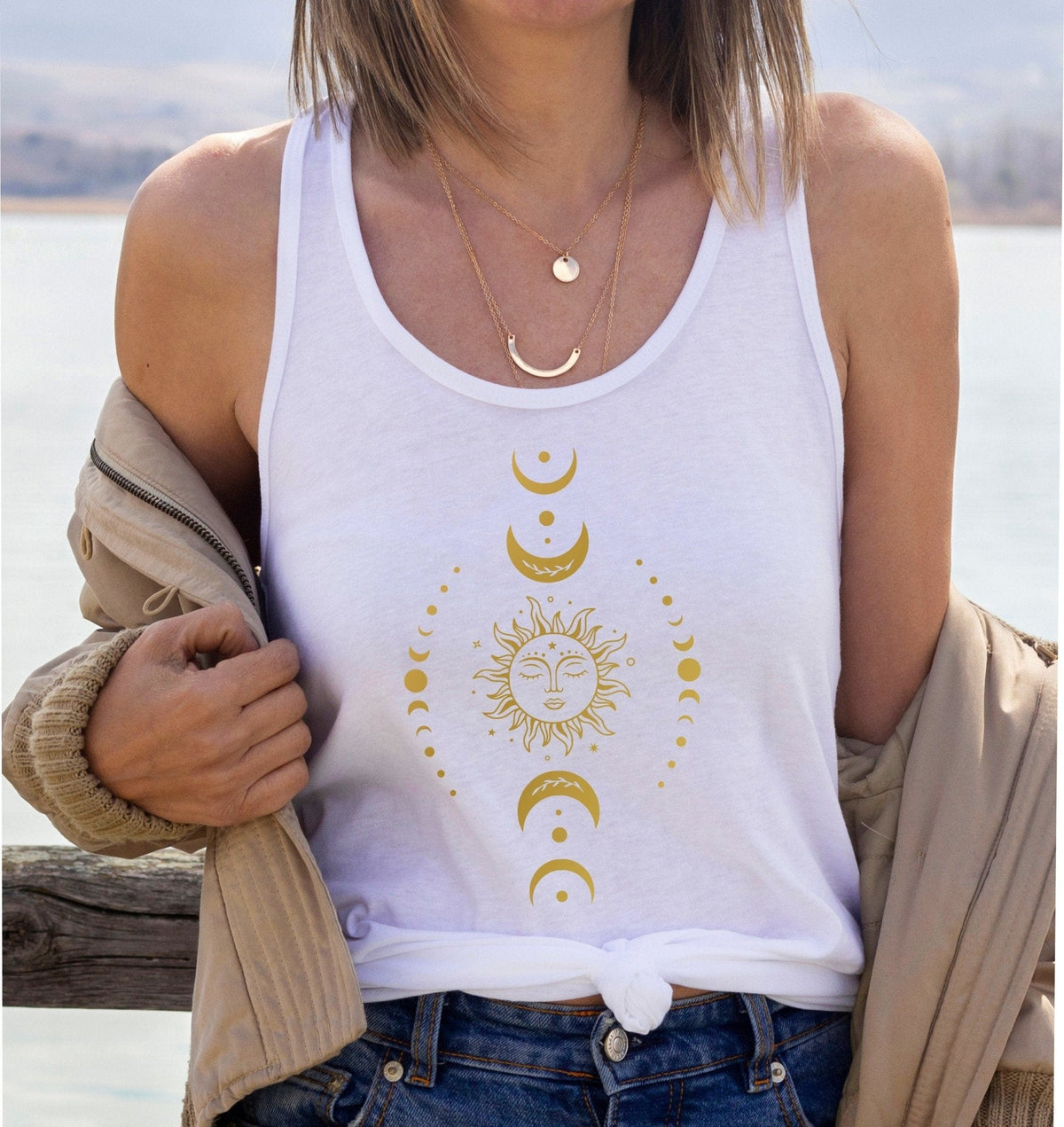 Gold Sun and Moon Phases Tank Top