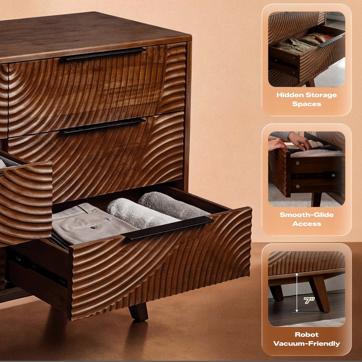 Harmony Solid Wood Dresser with 6 Drawers