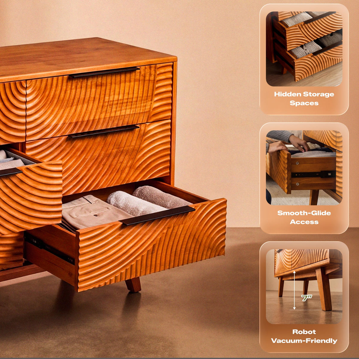 Harmony Solid Wood Dresser with 6 Drawers