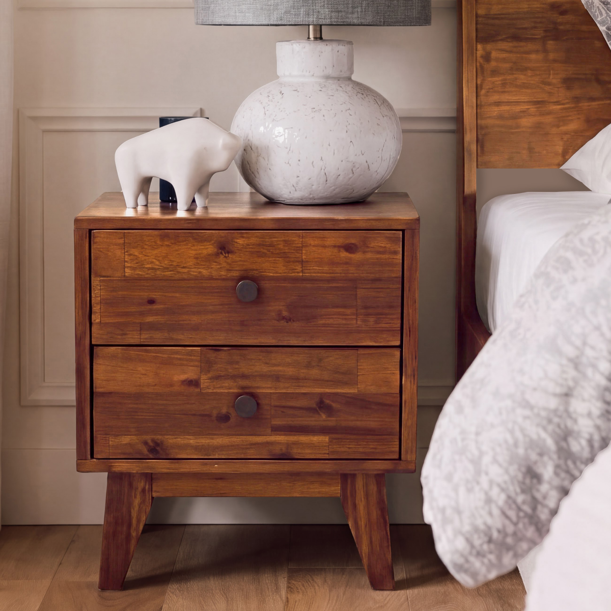 Silvia 2-Drawer Solid Wood Nightstand