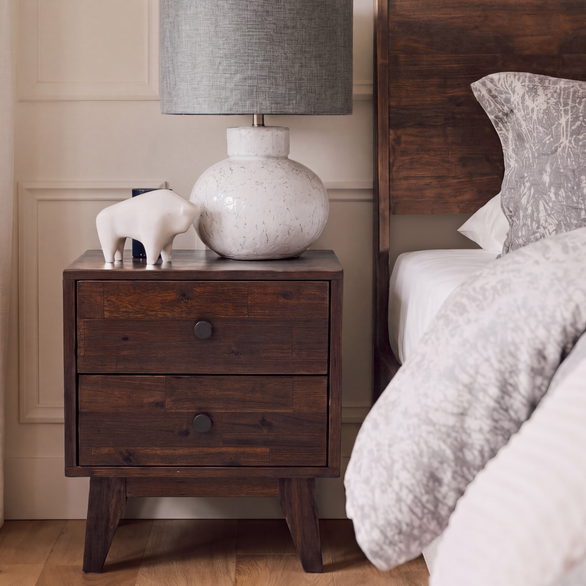 Silvia 2-Drawer Solid Wood Nightstand