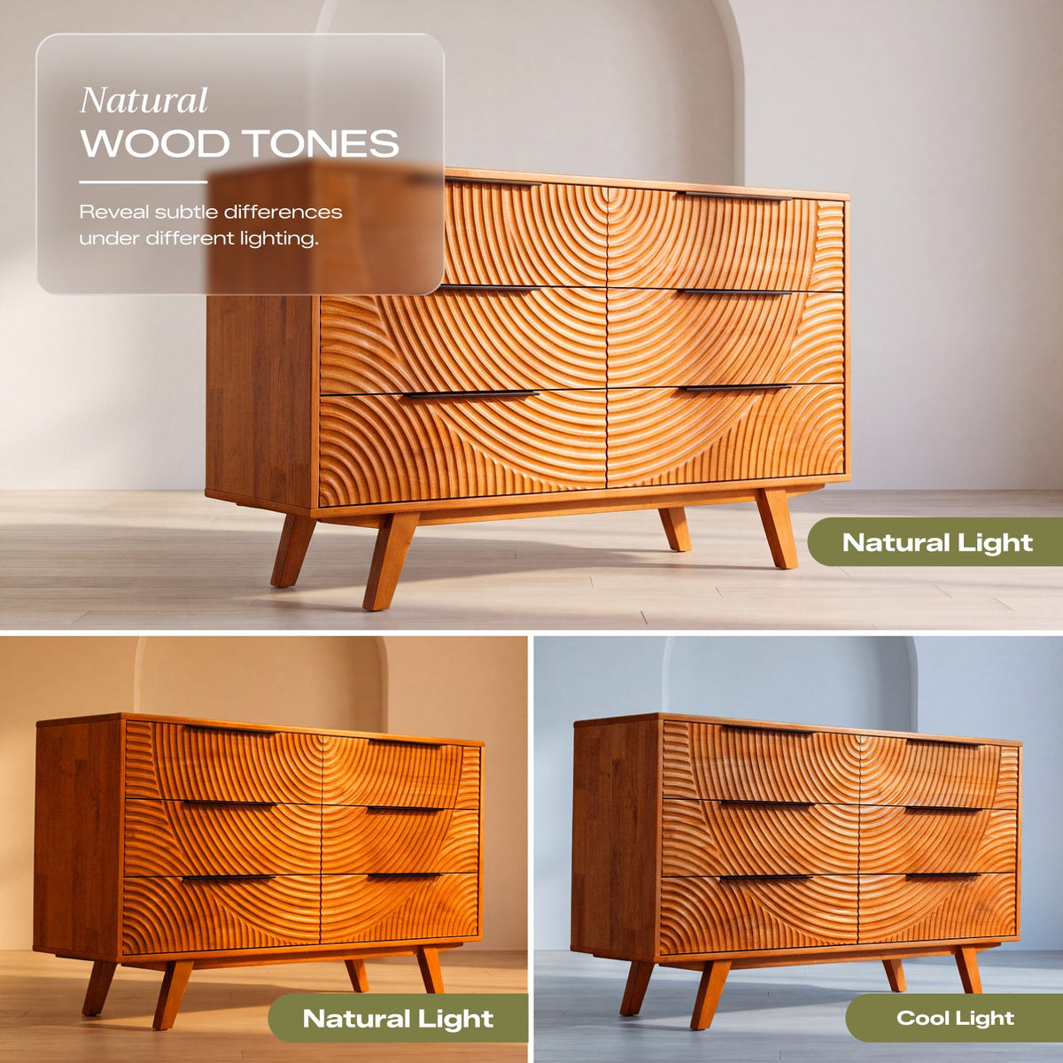 Harmony Solid Wood Dresser with 6 Drawers
