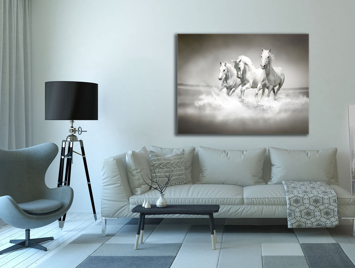 Wandbild Schwarz-Weiß-Hengste - Leinwand Kunstdruck Tiermotiv