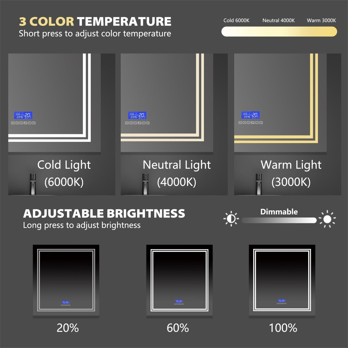 30" / 36" LED Bathroom Mirror with Bluetooth Speaker, iHome Style
