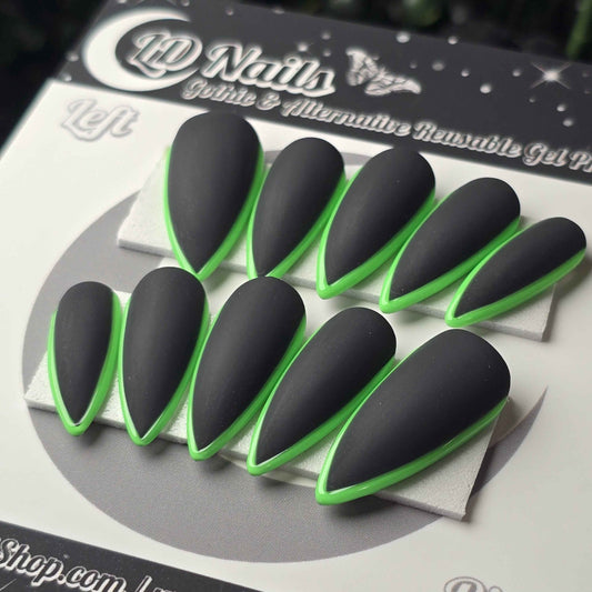 Black and Green Skinny French - Embossed Tips
