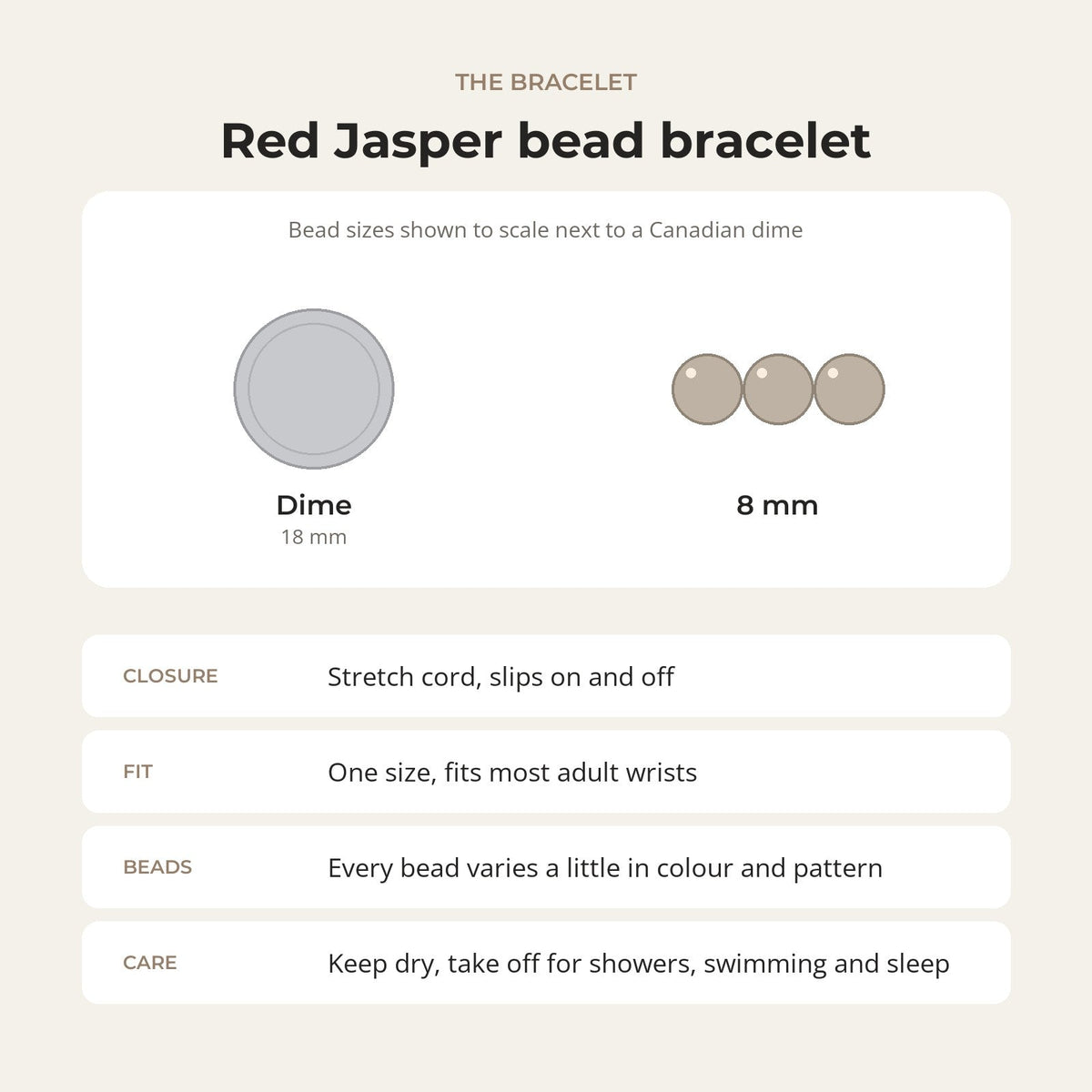Red Jasper Round Bracelet - 8mm