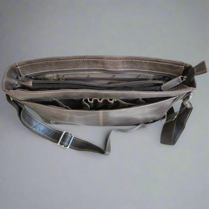 Greenwood Leather Laptop Bag. Premium Waxed Pull-Up Leather Messenger Bag
