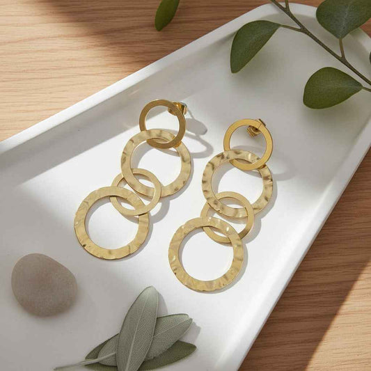 Linked Circle Earrings - Gold Stainless Steel