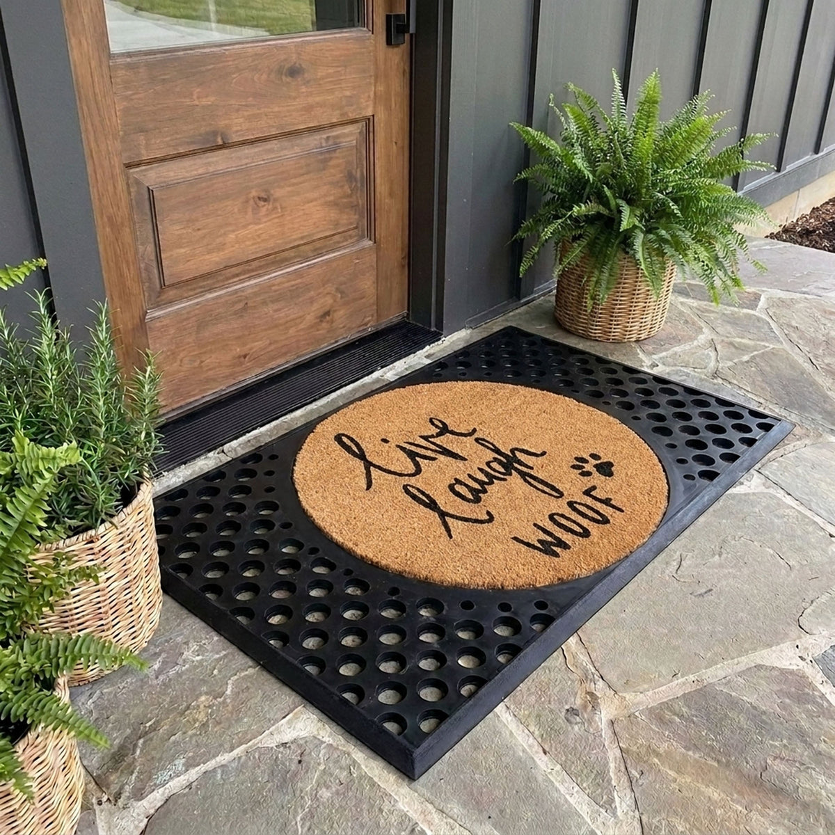 live laugh woof round doormat set