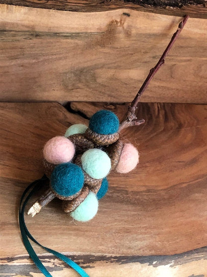 Acorn Stem | Felted | Turquoise & Peach