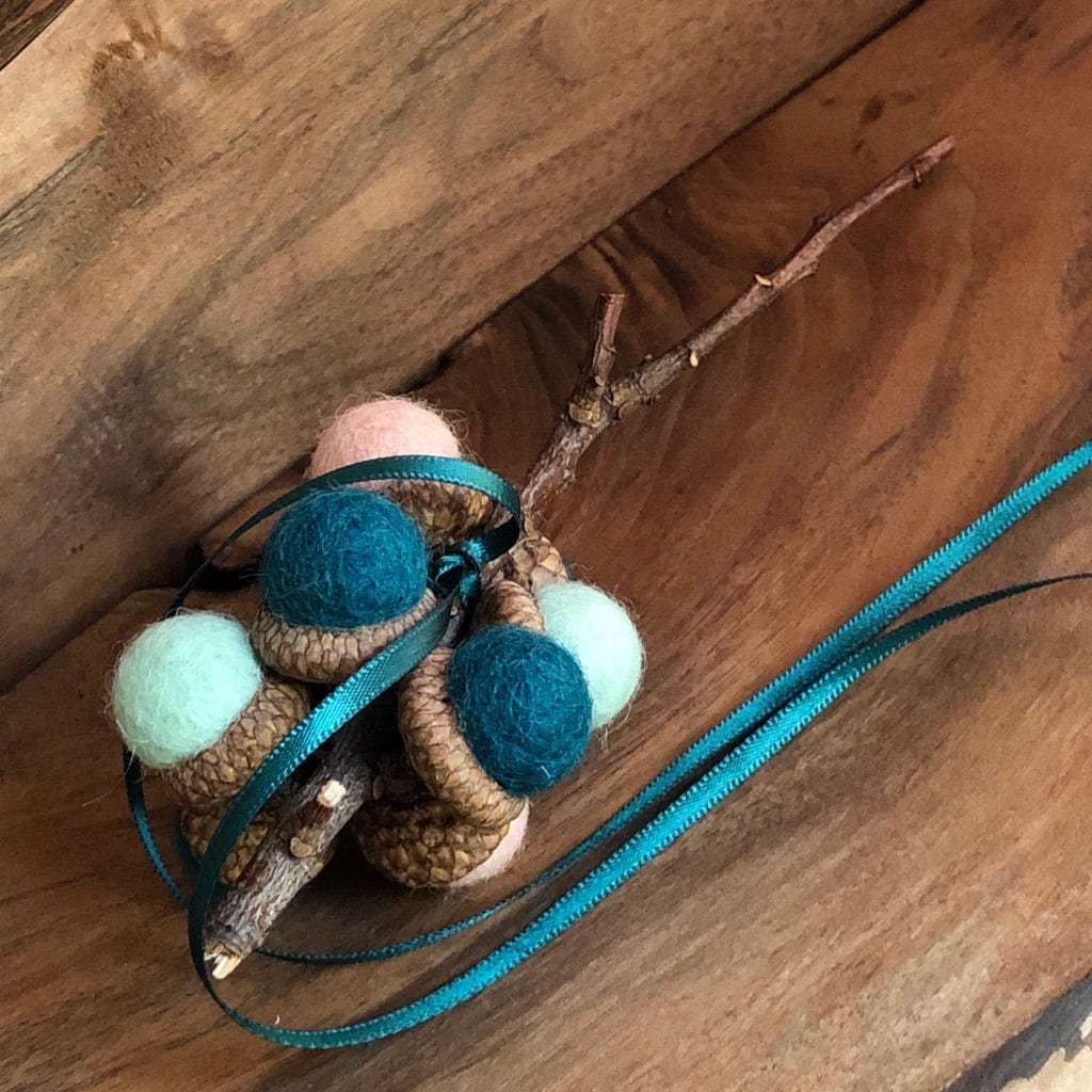 Acorn Stem | Felted | Turquoise & Peach