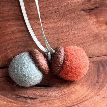 Set of 2 Double Felted Acorns | Mint & Peach | Aromatherapy Diffuser