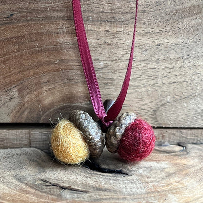 Tiny Double Felted Acorn | Gold & Burgundy | Aromatherapy Diffuser