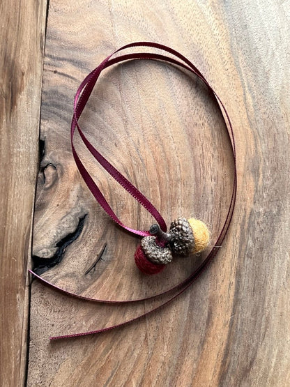 Tiny Double Felted Acorn | Gold & Burgundy | Aromatherapy Diffuser