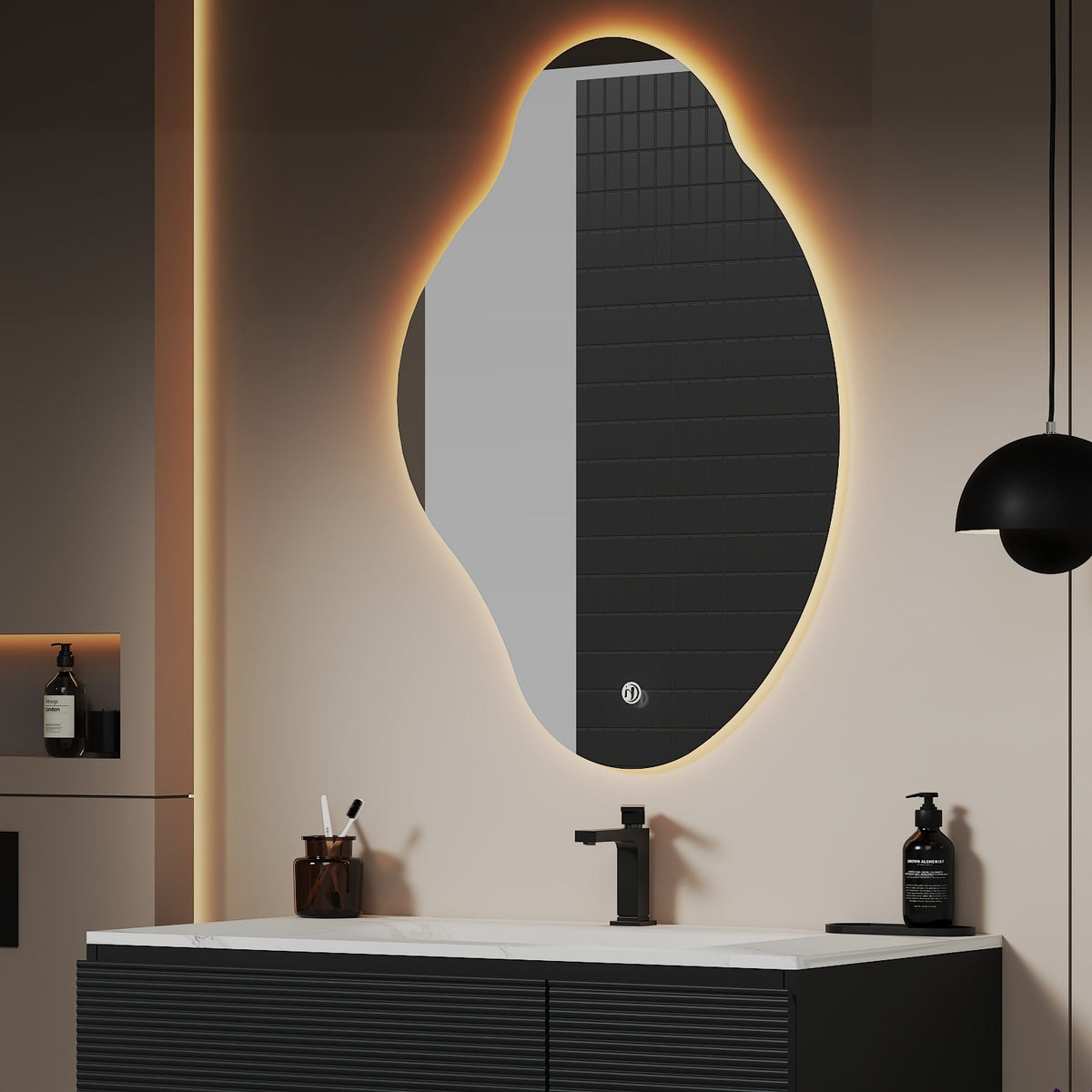 Loop Backlit LED Bathroom Mirror, Wave Sensor, Anti-Fog – 24"x38" / 26"x40"