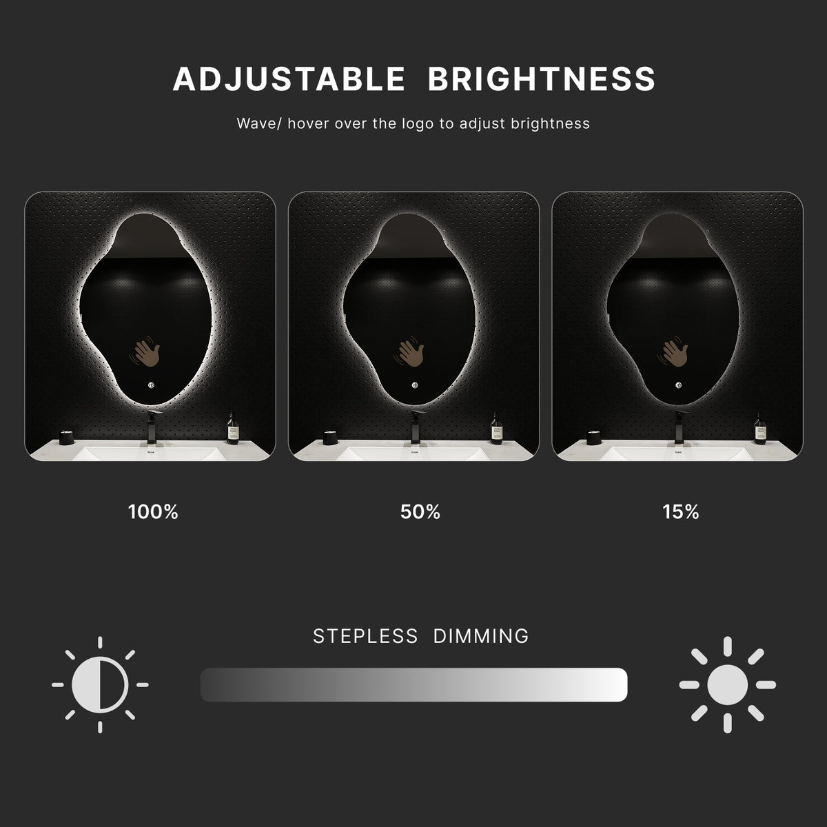 Loop Backlit LED Bathroom Mirror, Wave Sensor, Anti-Fog – 24"x38" / 26"x40"