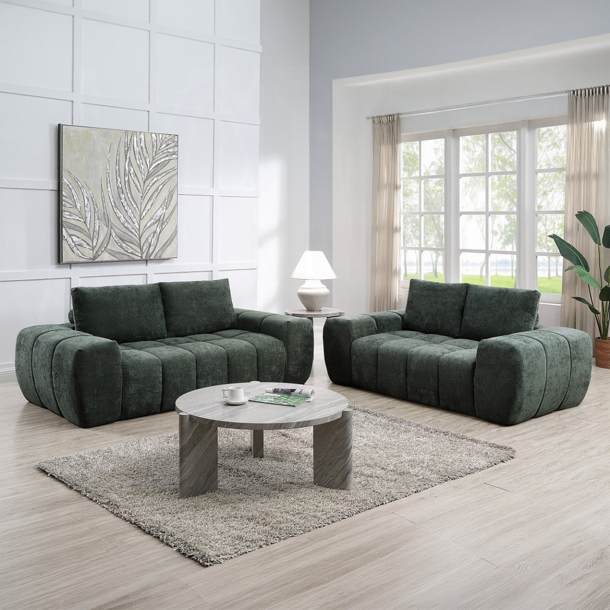 Cushy Condo Size 2 & 3 Seater Plush Sofas - Dark Green