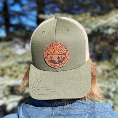 Scenic Sunrise Leather Patch Trucker Hat