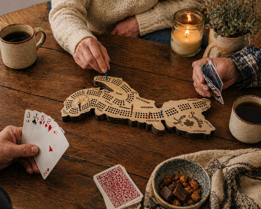 Nova Scotia Map Cribbage Board – 3 Player Wooden Crib Board with Engraved Cities