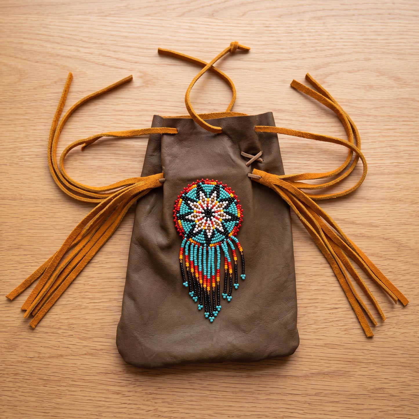 Beaded Suede Phone Pouch ~ Sage & Fringe Rosette