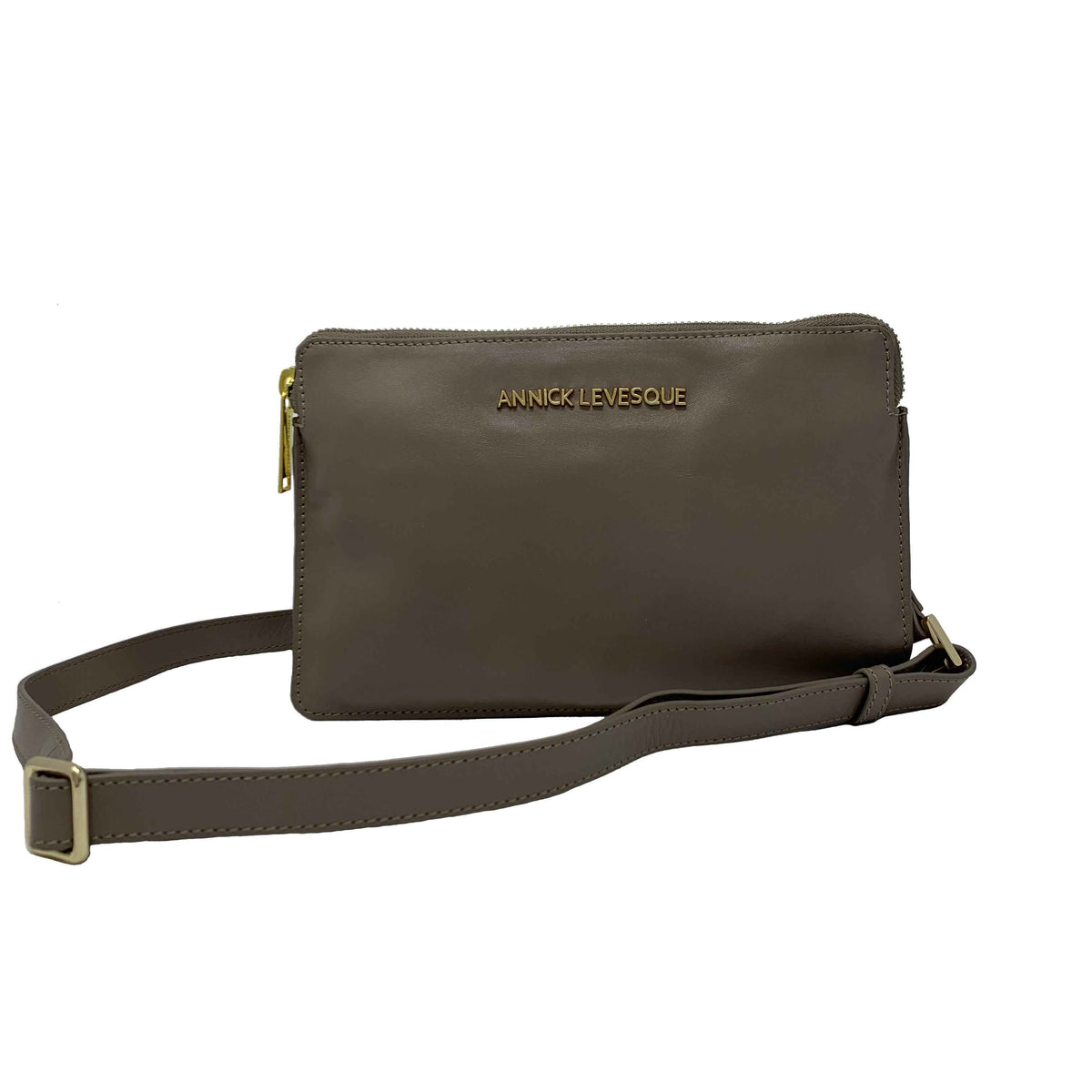 Petit sac bandoulière en cuir taupe - Anita