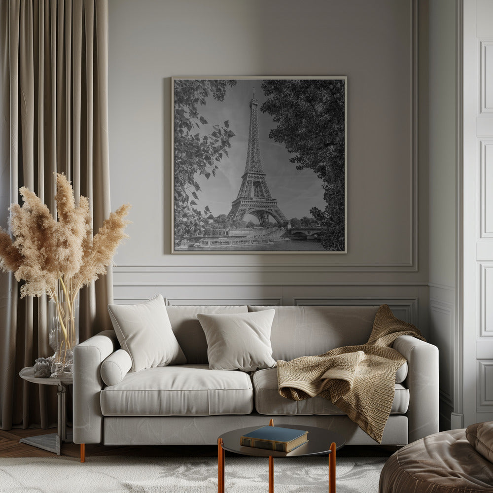 Wandbild PARIS Eiffelturm & Seine – Monochrom
