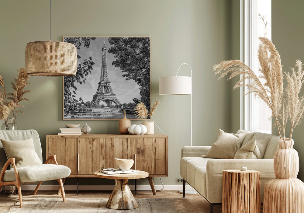 Wandbild PARIS Eiffelturm & Seine – Monochrom