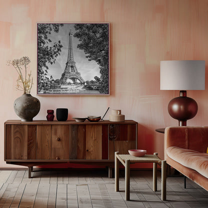Wandbild PARIS Eiffelturm & Seine – Monochrom
