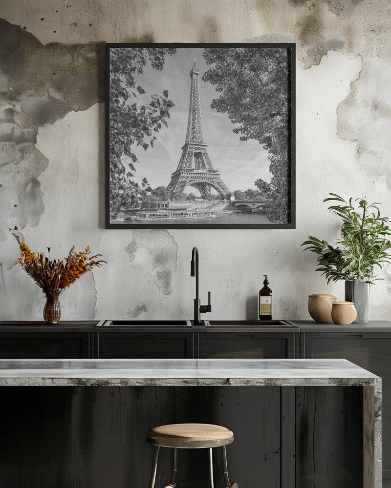 Wandbild PARIS Eiffelturm & Seine – Monochrom
