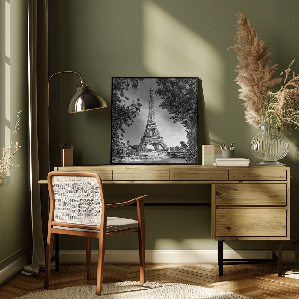 Wandbild PARIS Eiffelturm & Seine – Monochrom