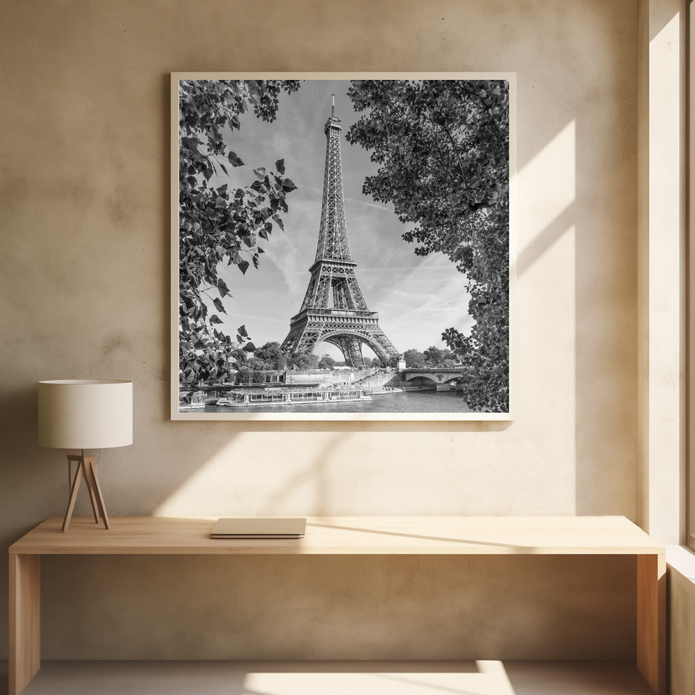 Wandbild PARIS Eiffelturm & Seine – Monochrom