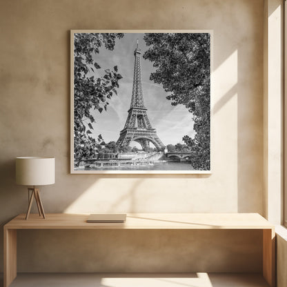 Wandbild PARIS Eiffelturm & Seine – Monochrom