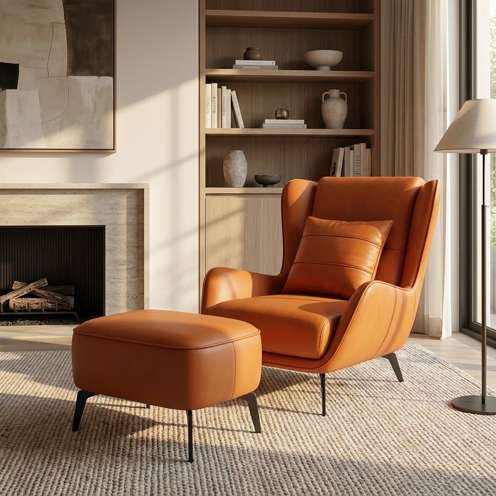 PM06 Premium Cowhide Leather Relaxation Chair with Ottoman
