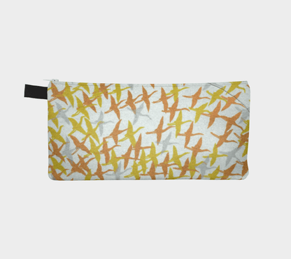 Zippered Cotton Canvas Pencil Case | Metallic Birds