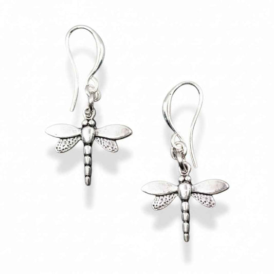 Silver Plate Dragonfly Charm Earrings