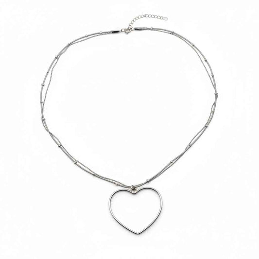 Simple Open Heart Necklace In Silver Plate