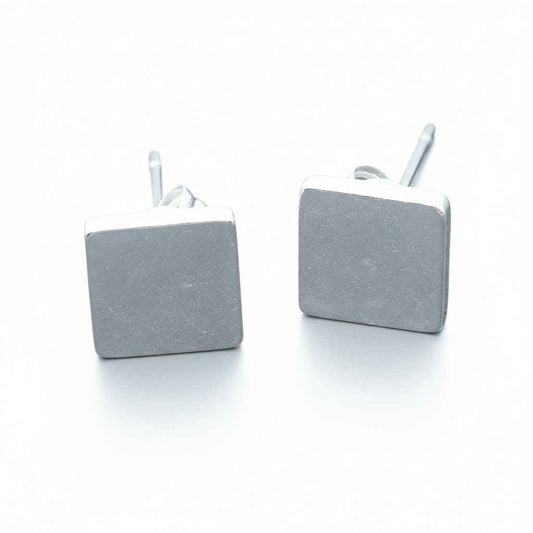 Simple Square Silver Plate Stud Earrings