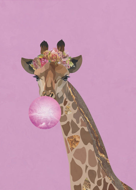 Wandbild Giraffe rosa Kaugummi