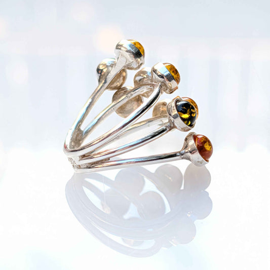 Amber Garden Ring | Silver Amber Cocktail Ring | Tears of the Sun