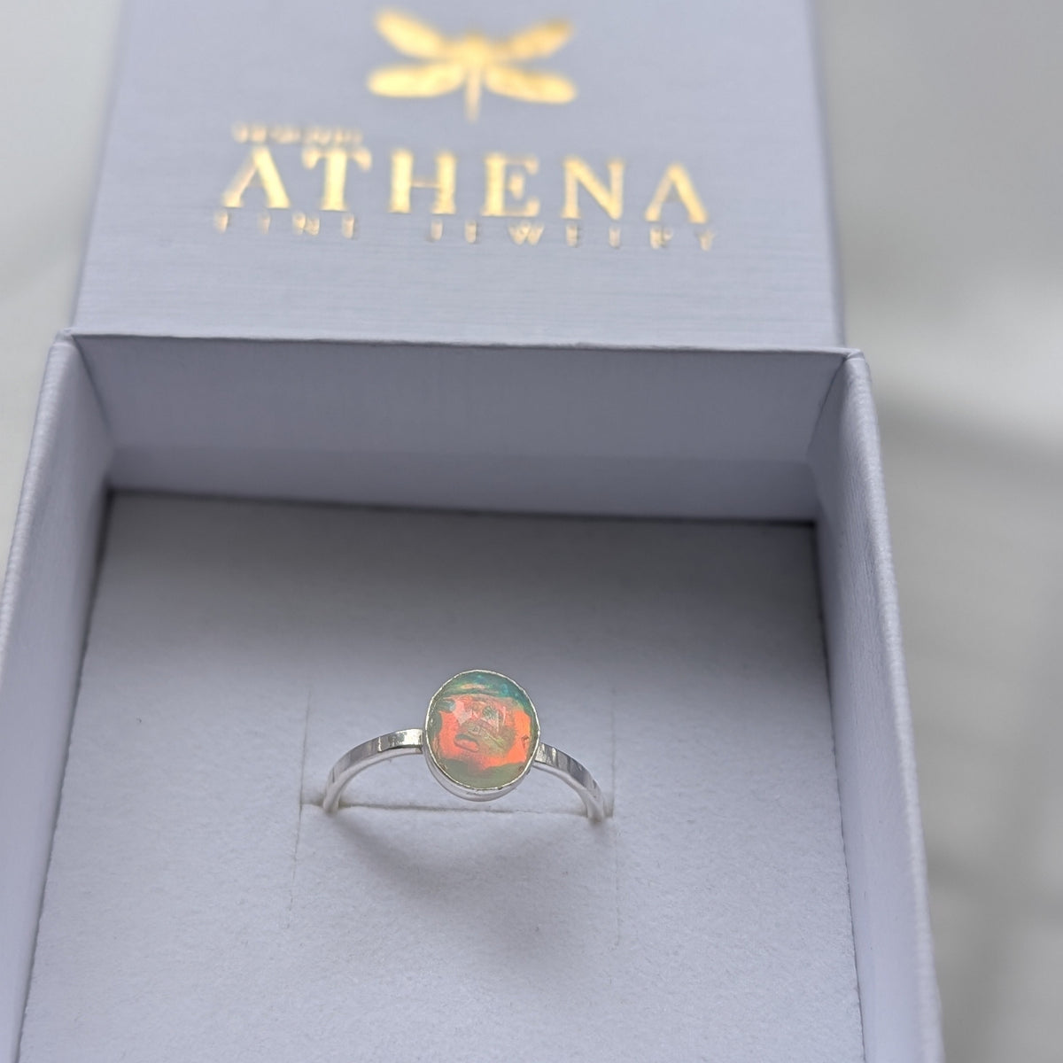 Fire Opal Ring in Sterling Silver – Handcrafted Oval Opal Ring