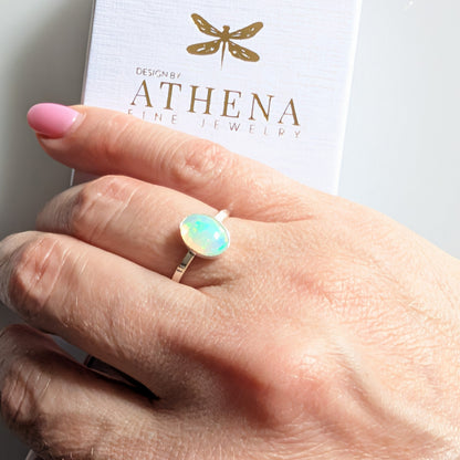 Fire Opal Ring in Sterling Silver – Handcrafted Oval Opal Ring